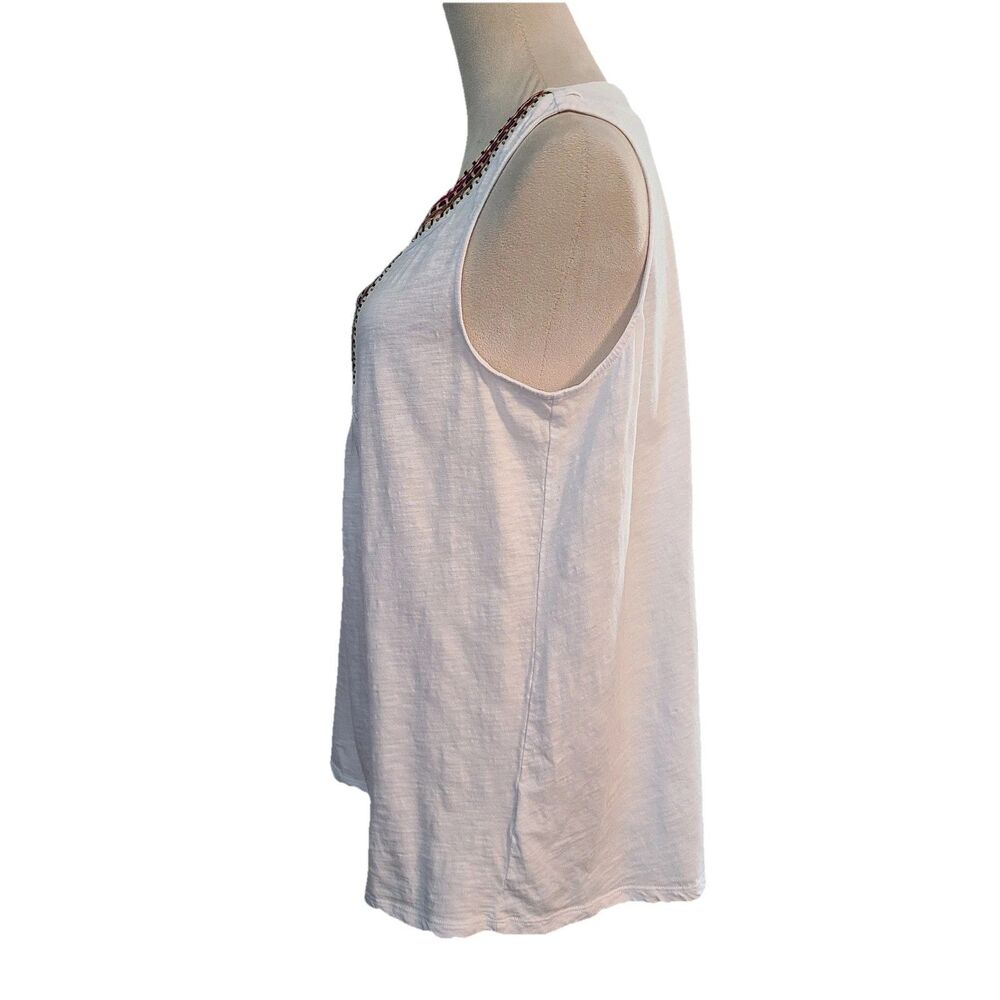 RAFAELLA White Slub Cotton Embroidered Tank Top L Boho Tribal Ethnic Beaded - Picture 4 of 7